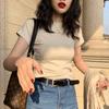 Fashon Sommer Slim Fit Casual T-Shirt Damen Kurzarm Rundhals Damen T-Shirt Tops Uni Schlicht Büro Damen T-Shirts Kleidung 24487