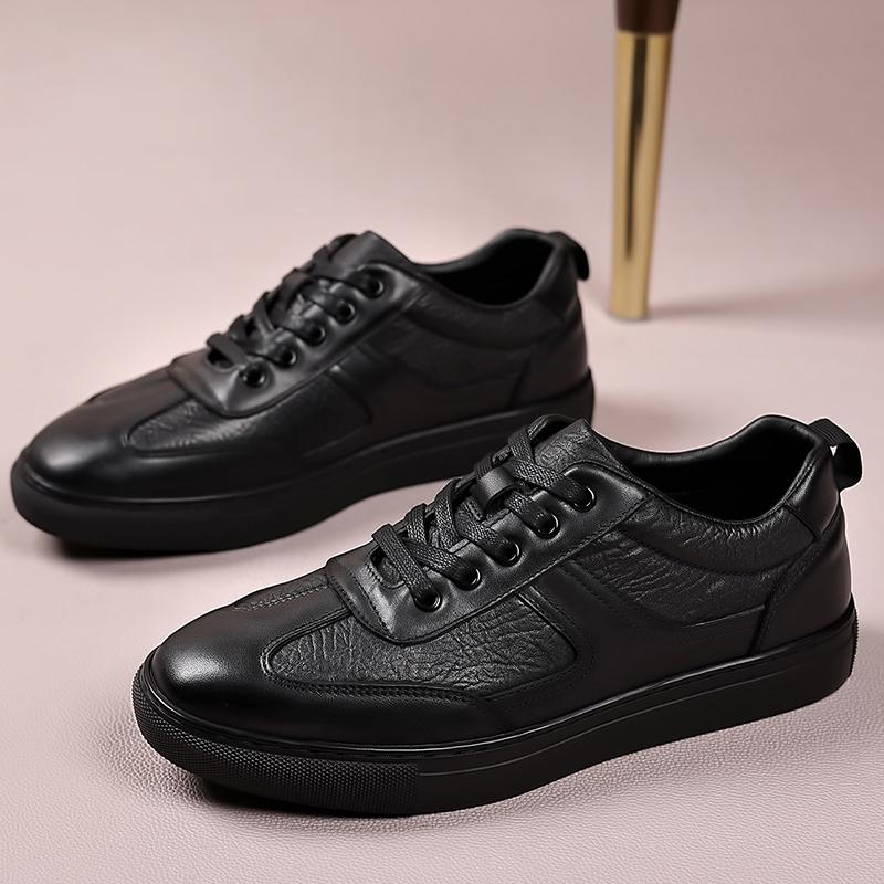 Fashion Versatile Men's Genuine Leather Shoes Black Walking Shoes Formal Business Shoe Comfortable All Day Wear Tenis Masculino Sneakers