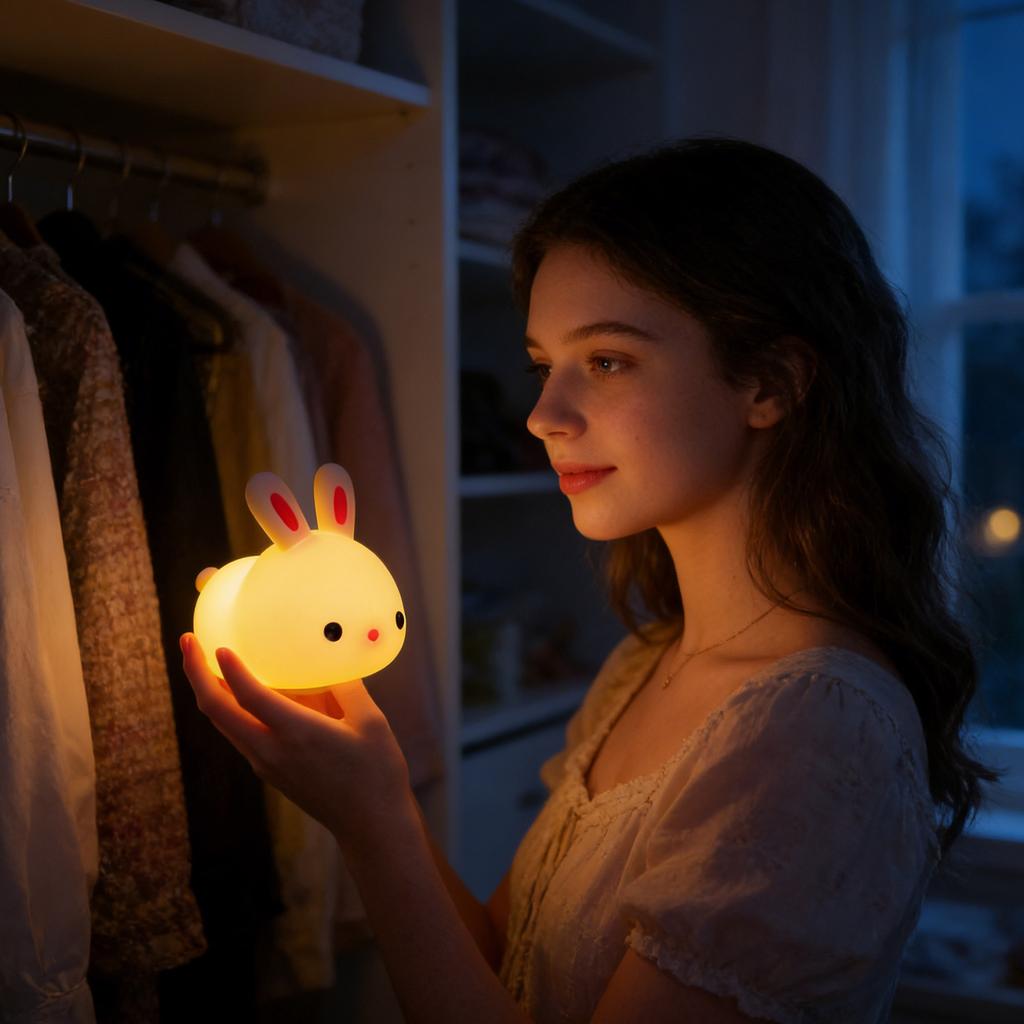 Cute Bunny Night Light – -sensitive Silicone Rechargeable Light With Soft Tones, Suitable For Home, Bedroom, And Bathroom.