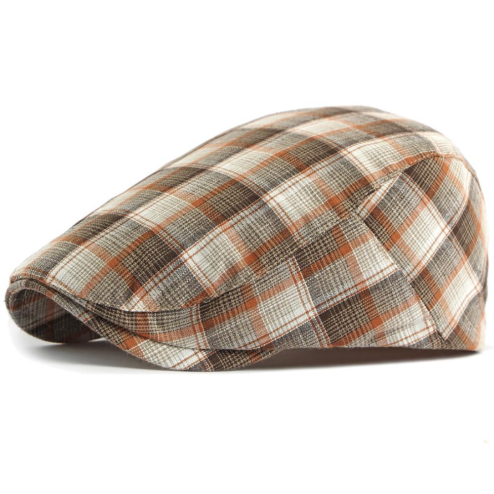 

HT5073 New Spring Summer Plaid Beret Cap Male Female Ivy Flat Cap Vintage Artist Painter Women Beret Hat Adjustable Mens Berets 55-59cm adjustable кавовий