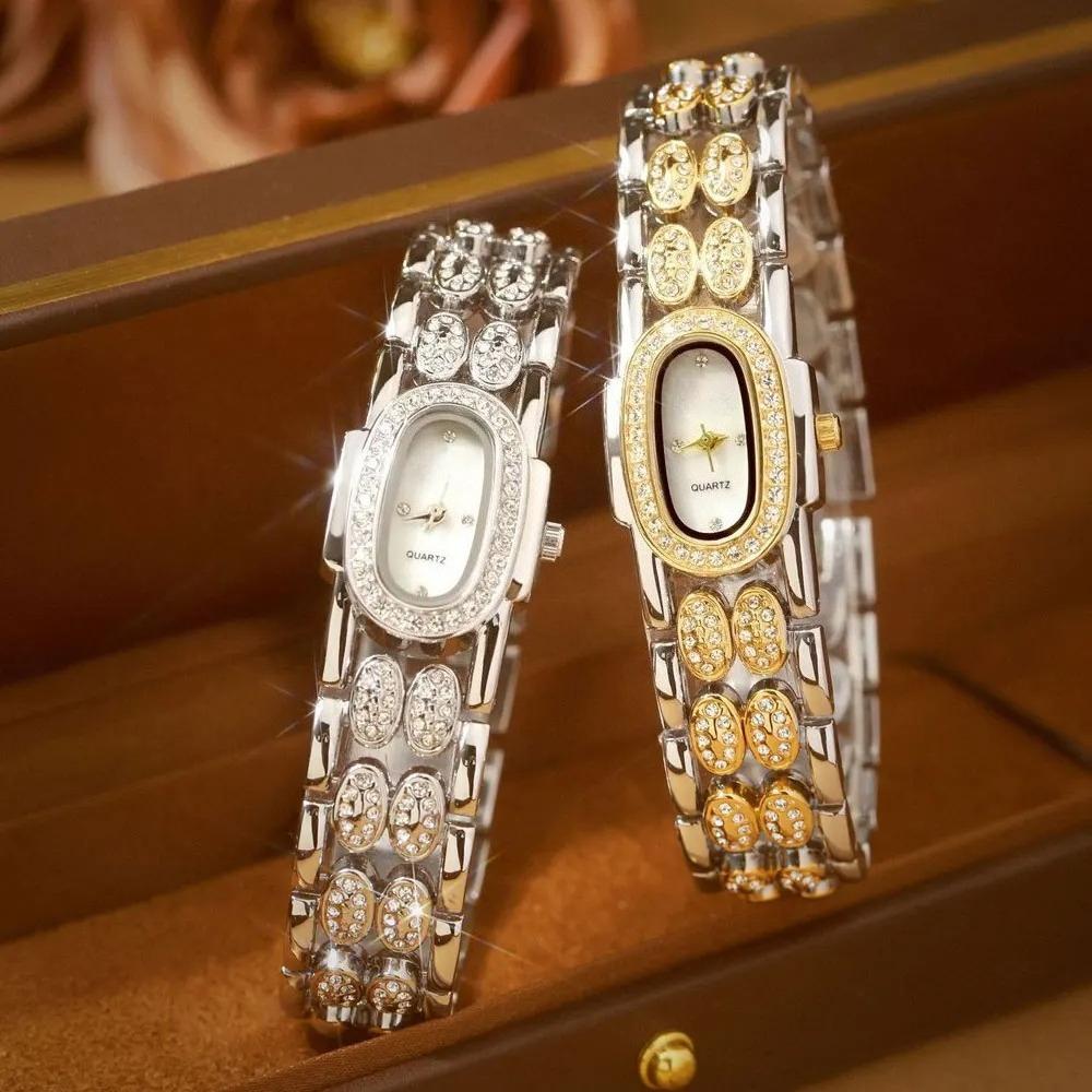 Bracelet Stainless Steel Quartz Vintage Watch Rhinestone Wristwatch for Women Gifts