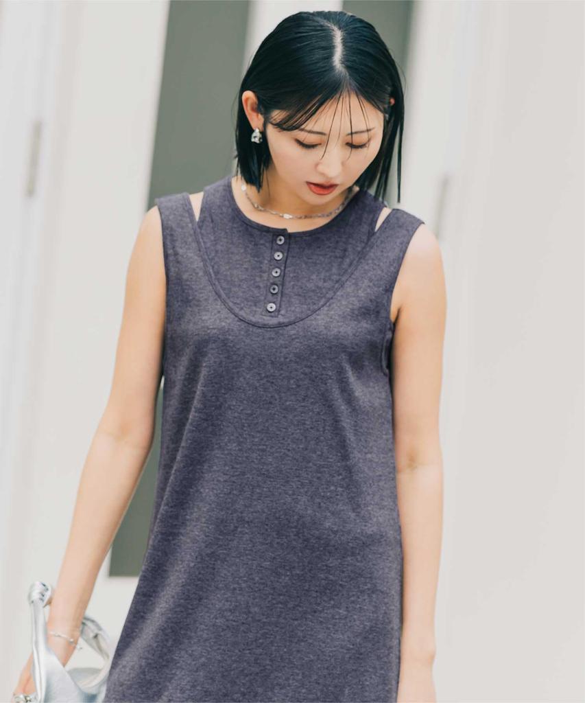 Layered Dress BHXN2383 S Charcoal [Yours] 2-Piece