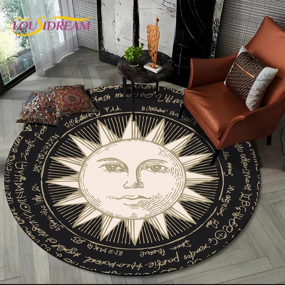 3D Mysteriou Sun Moon Tarot Mandala Magic Round Area Carpet Rug for Living Room Bedroom Kid Playroom Decor,Pet Area Rug Non-slip
