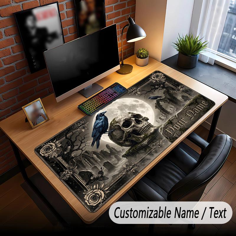Kaukolės Gothic Temos Individualus Pelės Kilimėlis, Personalizuotas Su Vardiniu Tekstu, Pritaikomas Stalo Kilimėlis Biurui, Namų Dekoras