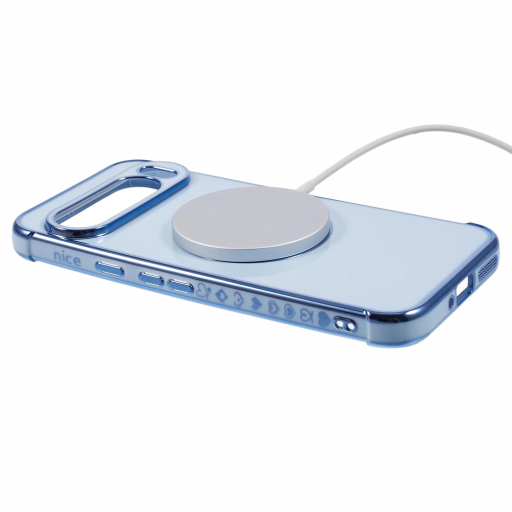 For Google Pixel 9 Pro XL Magnetic Case Electroplated TPU Phone Cover Hollow Love Hearts