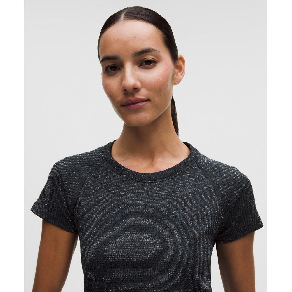 Lululemon Swiftly Tech Short Sleeve Shirt 2.0 Waist Length Sparkle Black Rainbow Lurex