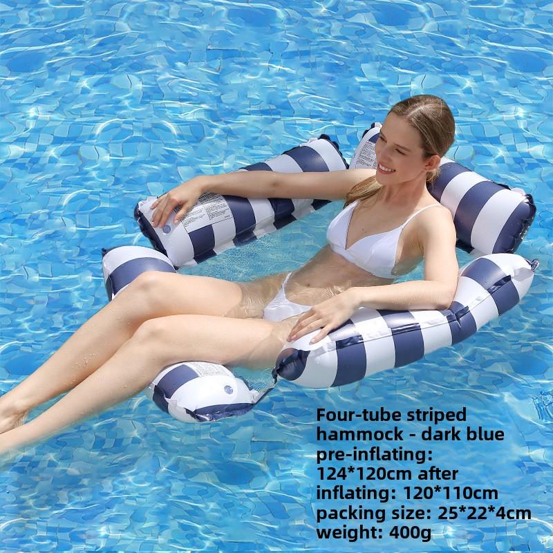 Summer Swim Foldable Striped Inflatable Lounge Hammock Stripe Swimming Pool Parties and Floating Mat Pool Toys Pool Inflatable