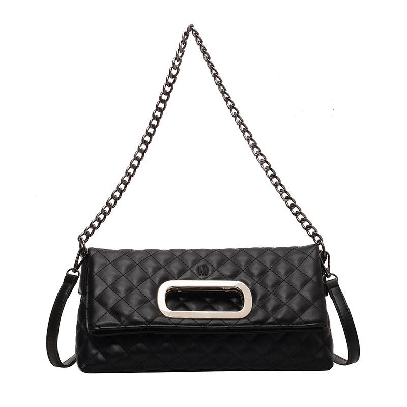 

New light luxury underarm women s bag fashion diamond chain shoulder messenger bag folding handbag чёрный