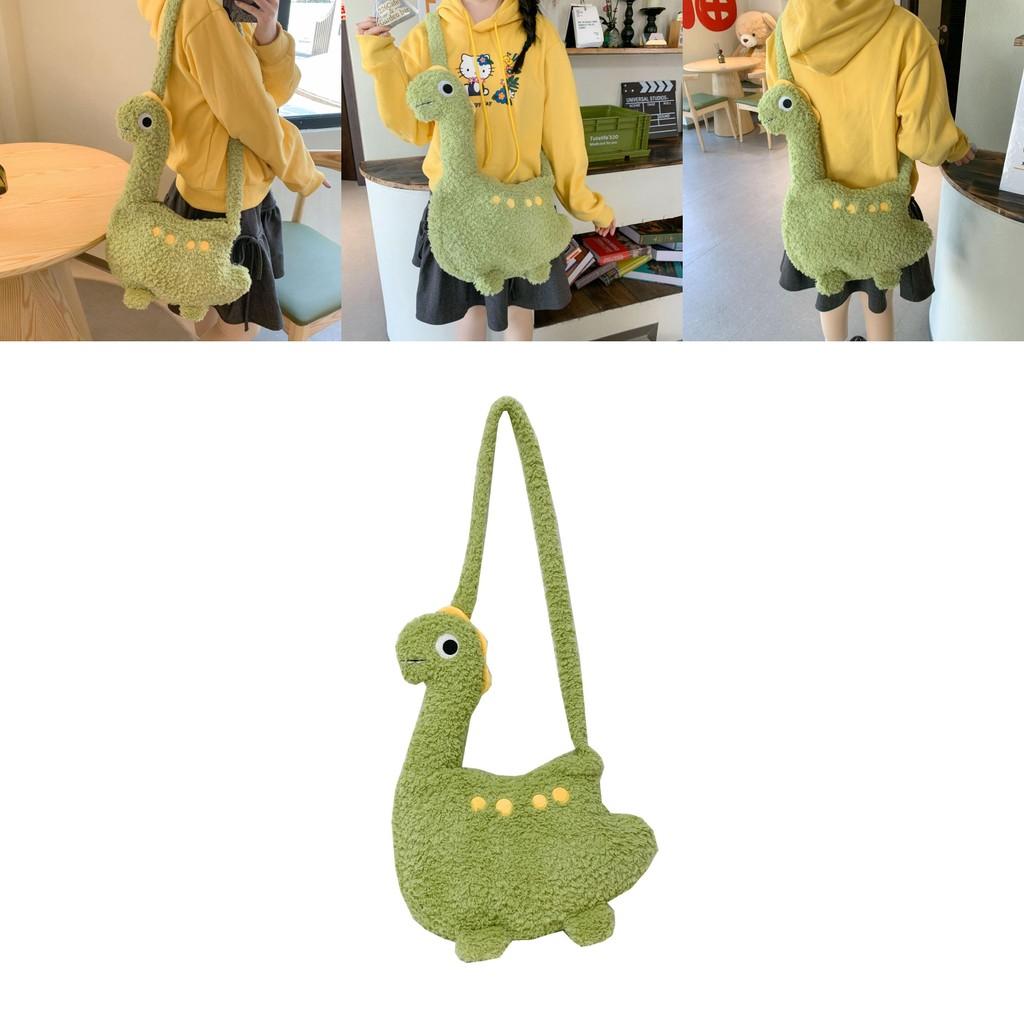 Cute Dinosaur Plush Crossbody Bag For Girls Handheld Toy Style With Elliptical Shape And Zipper