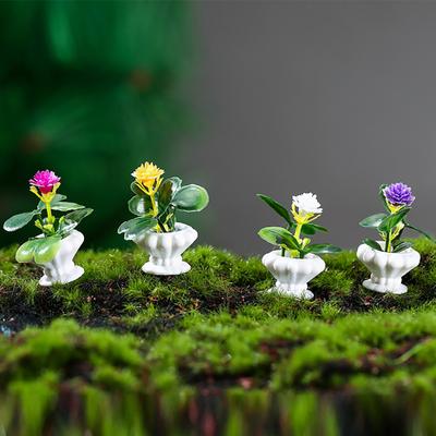 1 Set Mini Potted Plant Statue Clear Texture Decorative Resin Delicate Detail Mini Flower Miniature Patio Decor