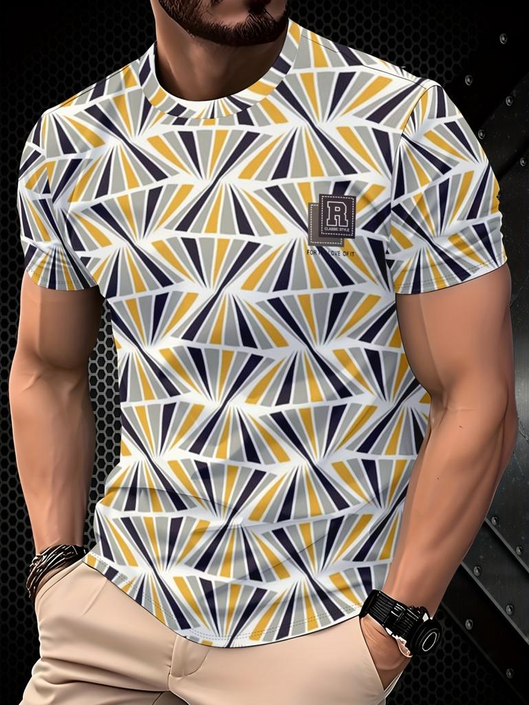 Geometric Triangle 3D All Over Print Short Sleeve T-Shirt Casual Street Top