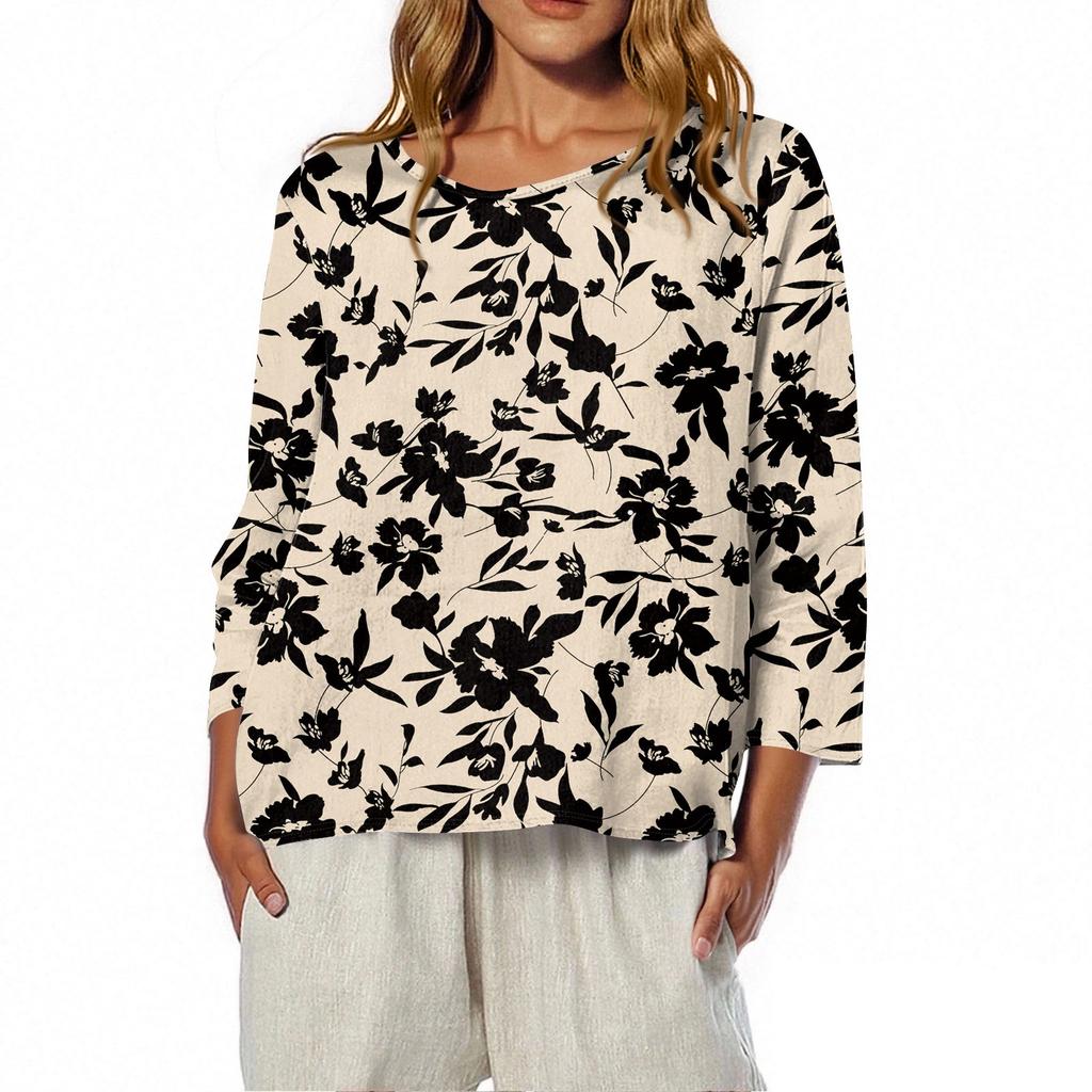 Women's O-Neck 3/4 Sleeve Printed Top T-shirt