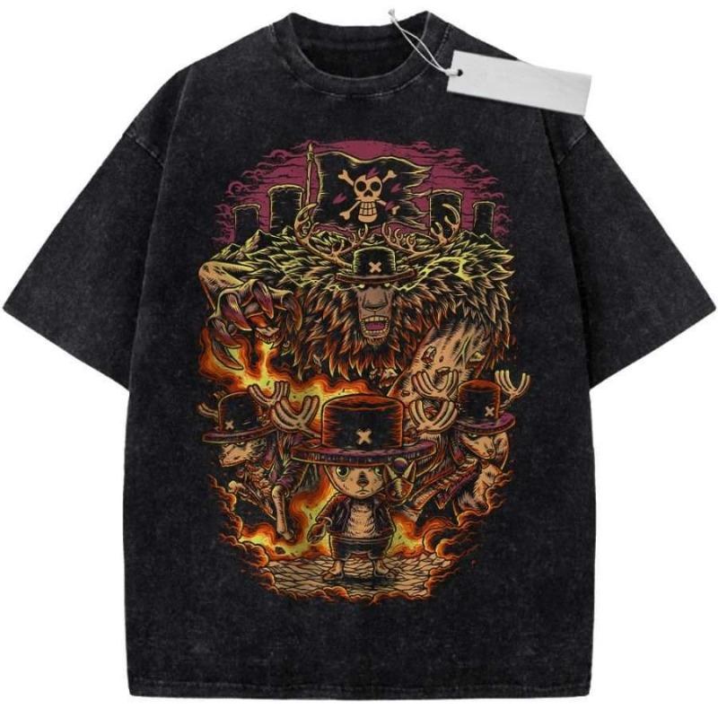 Oversize Vintage Washed One Piece T Shirt Boa Hancock and Jewelry Bonney Purple Pattern Anime Print Streetwear Casual Daily Wear