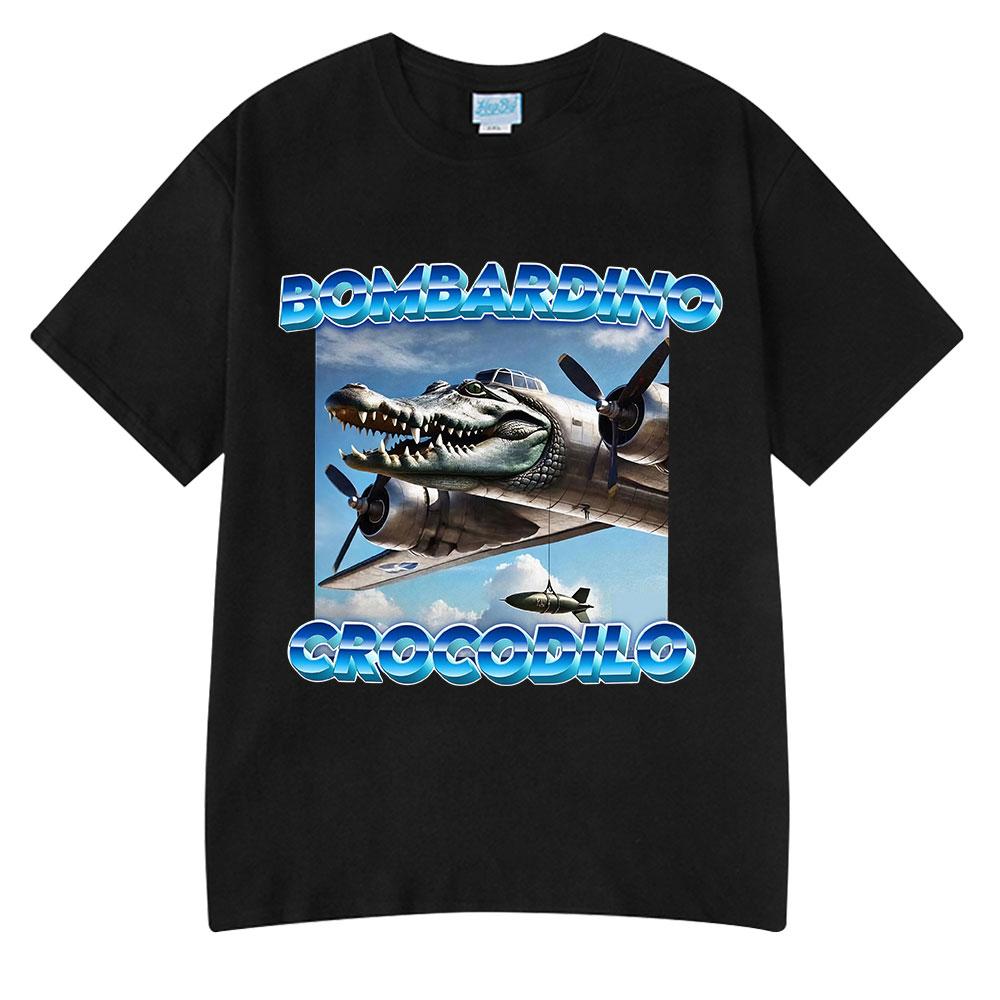 Bombardiro Crocodilo T-shirt Italian Brainrot Funny Meme Crocodile Plane Bomber Graphic T Shirt Men Women Cotton Casual T-shirts