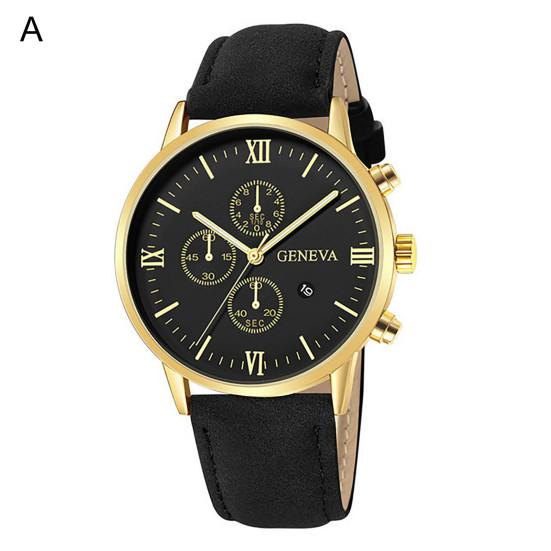 Men Quartz Watch Round Dial Precise Pointer Display Shockproof Scratch-resistant Calendar Faux Leather Strap Fashion Simple Male Business Quartz