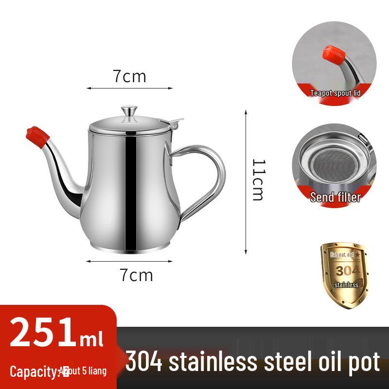 304 Stainless Steel Oil Pot with Filter Screen - Food Grade, No Drip, 3 Jin Capacity for Kitchen Use