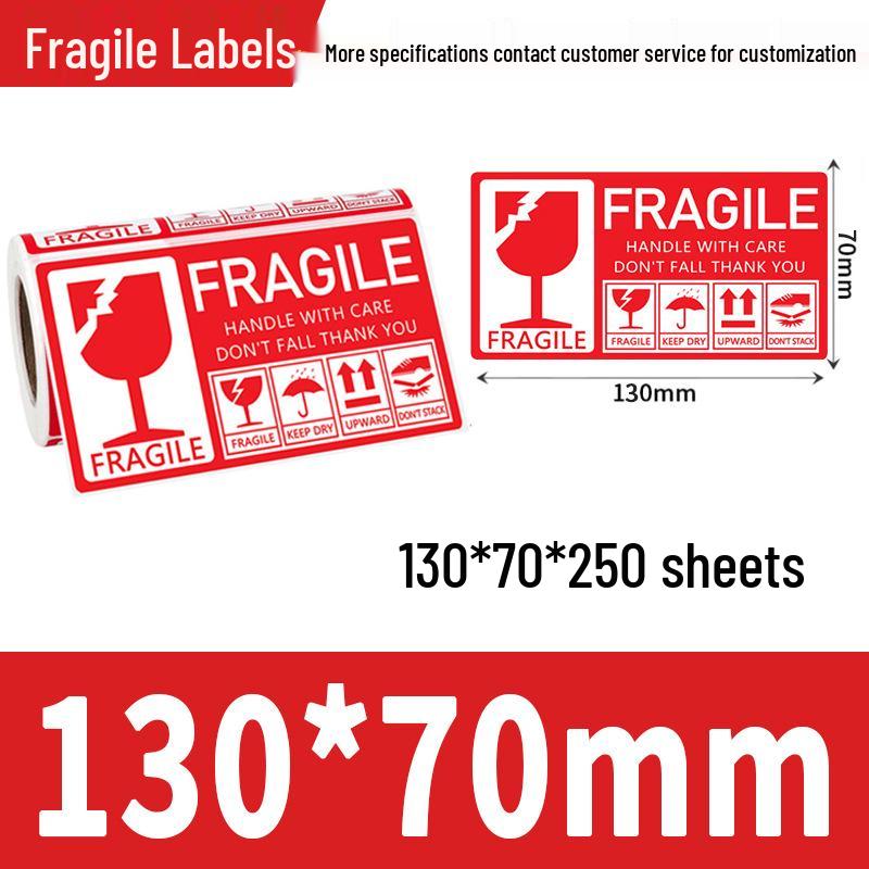 Easy Tear Fragile Label Stickers - English & Chinese Warning on Coated Paper, Anti-Tear Design