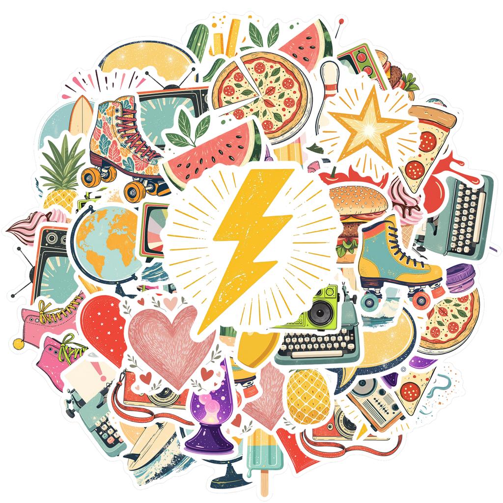 35pcs-100pcs Playful Retro Decals Retro Food Stationery Stickers Funny Stickers For Laptop Phone Car Sticker