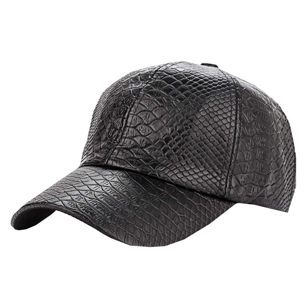 WHITE FANG Hat Cap Leather Crocodile Skin Leather Stylish Cool Casual CA296 Men's (01 Black)