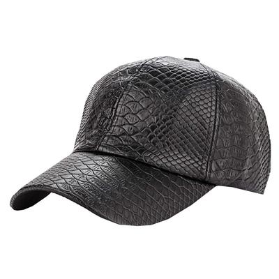 WHITE FANG Hat Cap Leather Crocodile Skin Leather Stylish Cool Casual CA296 Men's (01 Black)