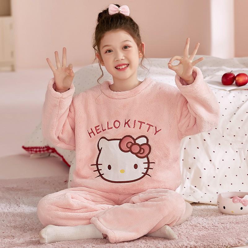 Girls Flannel Pajama Set Cartoon Warm Homewear Kids Winter
