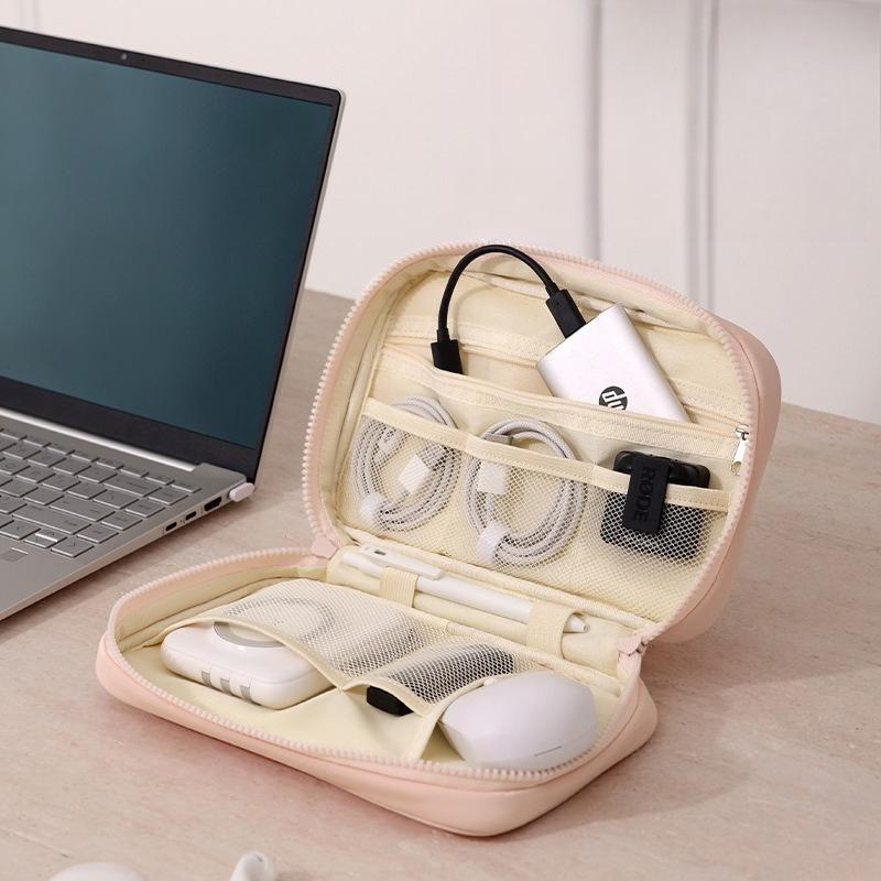 1pcs Portable Phone Cable Organizer Bag Large-Capacity Travel Charger Storage Pouch Stylish Power Bank Handheld Bag