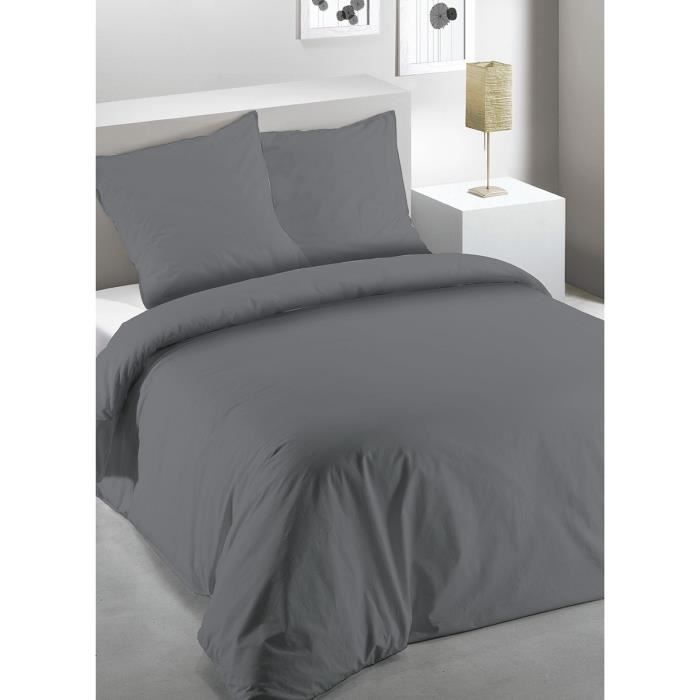 Housse de couette - Ignhor - 220x240 cm - Microfibre - Uni gris - 2 taies incluses