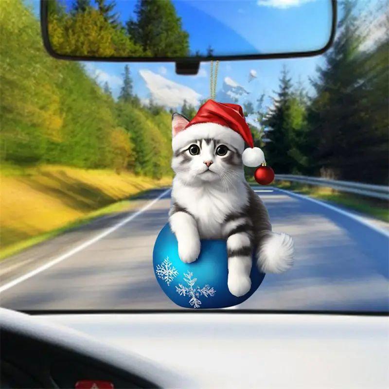 New Acrylic Fun Dog Christmas Tree Decoration, Cute Cartoon Cat Holiday Pendant Christmas Tree Car Installation
