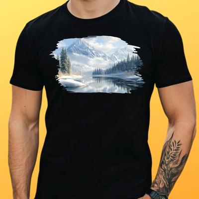 T-Shirt Men Majestic Winter Landscape Motif Cotton Size S To 5XL