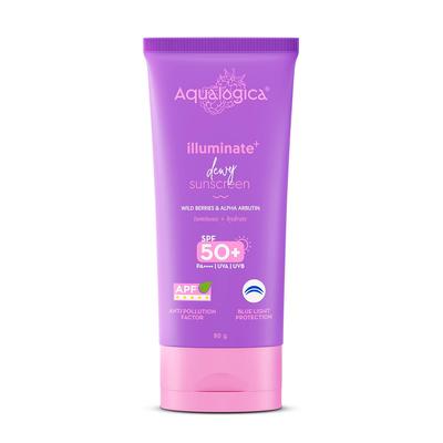 Aqualogica Illuminate+ Dewy Sunscreen SPF 50+ PA++++ 80 G Pack of 1 for Luminous, Even Skin Tone Protection