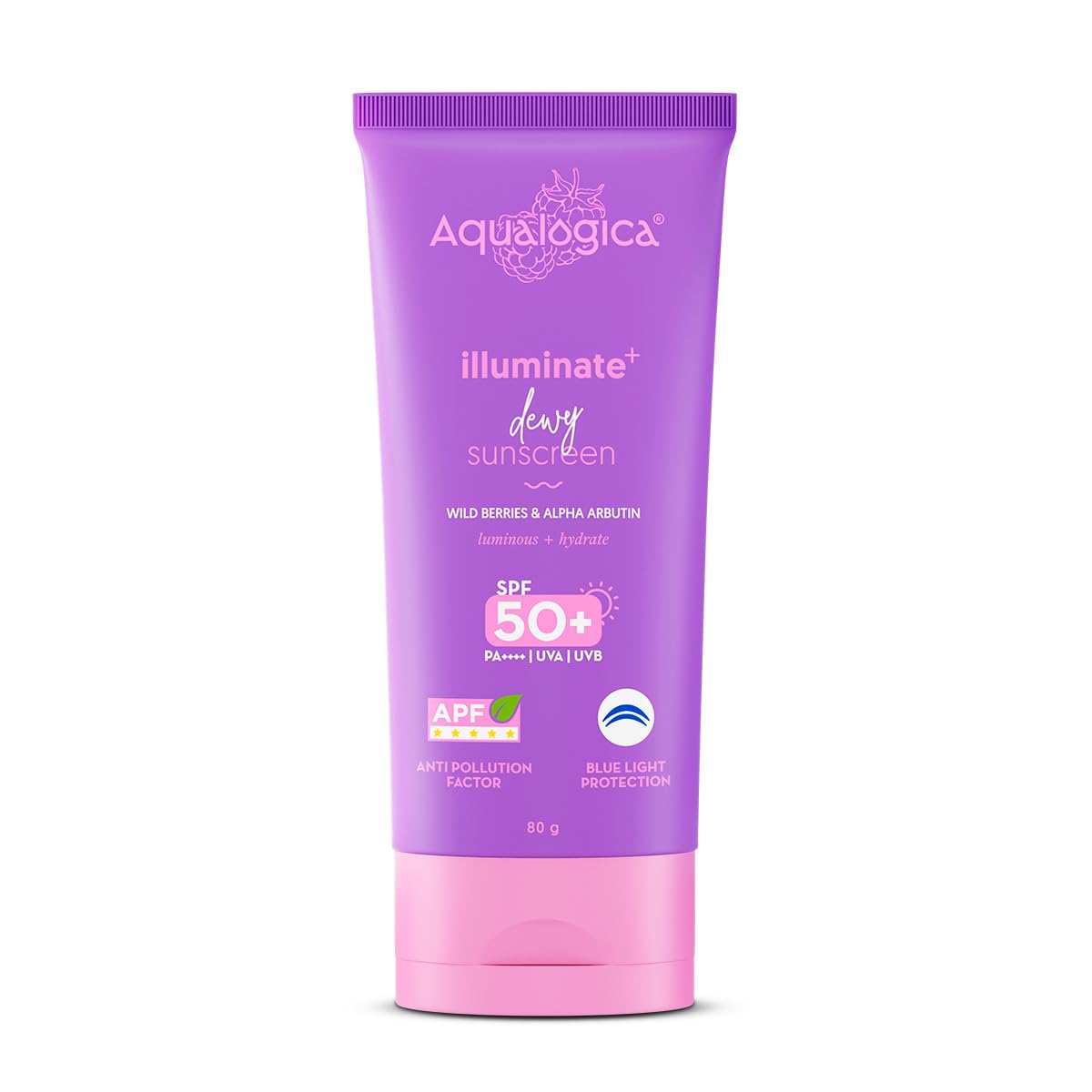 Aqualogica Illuminate+ Dewy Sunscreen SPF 50+ PA++++ 80 g Pack of 1 for Luminous, Even Skin Tone Protection