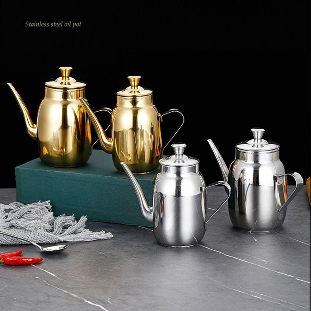 Stainless Steel Olive Oil Can Leakproof Pouring Oil Pot Comfortable Metal Oil Kettle  Baking