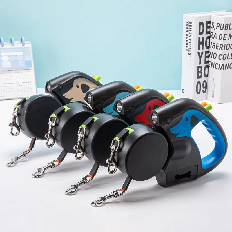 Portable Rotating Pet Leash Double End Leash Light Retractable Roulette Walking Supplies Outdoor Automatic Charging with Light Retractable Pet Leash