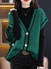 European & American V-neck Color Block Fleece Knit Vest - Autumn Loose Fit