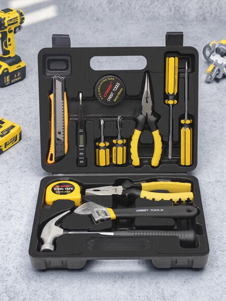 Household Repair Tool Set: Pliers, Hammer, Wrench, Combination Box