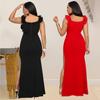 V-neck Sleeveless Long Split Dress - European & American Fashion Women's Clothing (C7013)