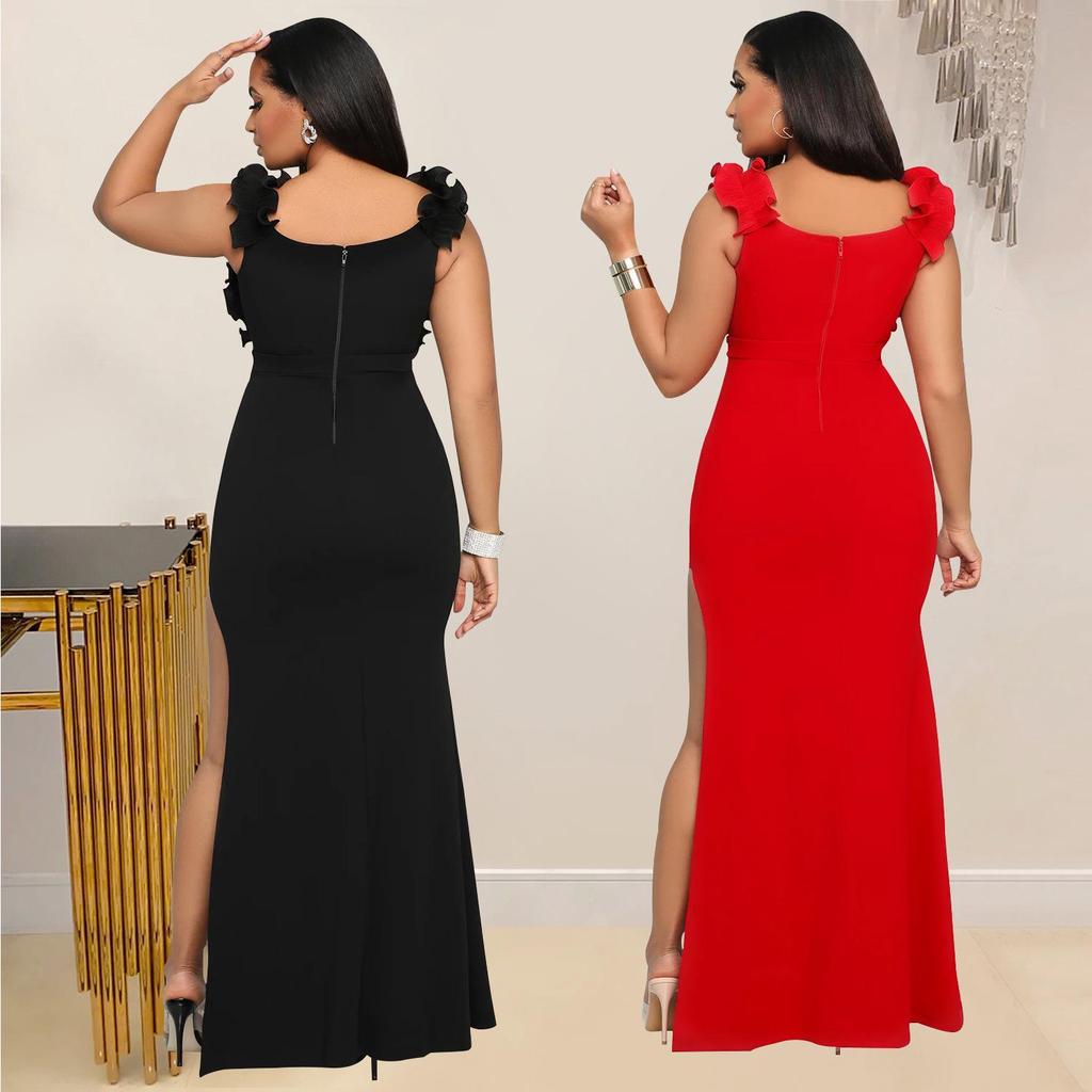 V-neck Sleeveless Long Split Dress - European & American Fashion Women's Clothing (C7013)