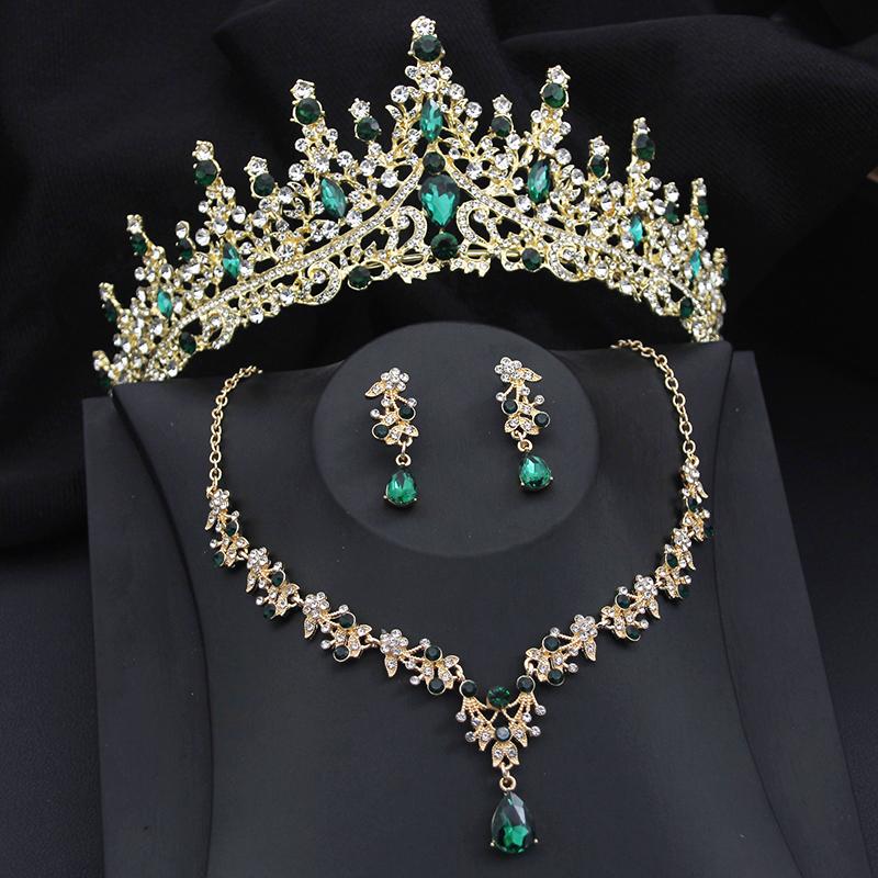 Bridai Crown Jewelry Sets for Women 3 Pcs Tiaras with Necklace Earrings Set Wedding Dress Prom Costume Accessory