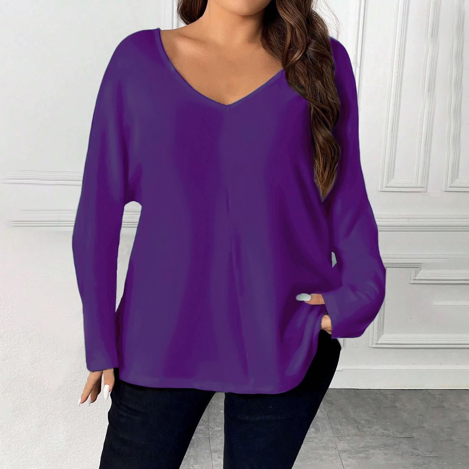 

Женская футболка большого размера с V-образным вырезом и рукавами XL фиолетовый