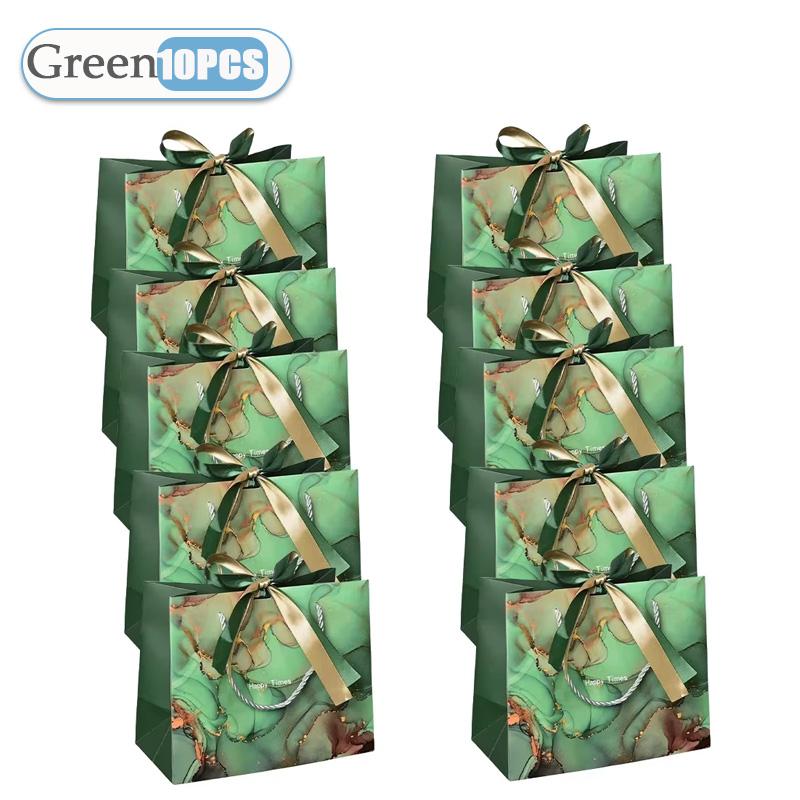 Large Marble Tote Bag with Green Gold Ribbon Bow Durable Storage Shopping Bag for Wedding Birthday Party Bridesmaid Gift Use