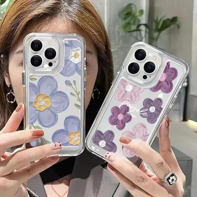 Oil Painting Flowers Phone Case For iPhone16 15 11 12 13 14 Pro Max Mini X XS XR 7 8 Plus Soft Shockproof Translucent Back Cover