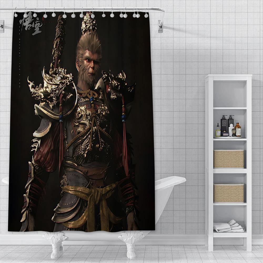 Spiel Black Myth Wukong Duschvorhang Wasserdicht Polyester Stoff Farbe Bad Vorhänge Home Badezimmer Dekor Vorhang Mit Haken
