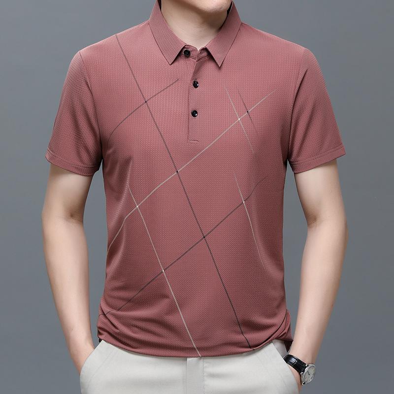 Ice Silk Polo Shirt Men'S Short-Sleeved Lapel T-Shirt Medium And Green Business Casual High Elastic Upper Clothes