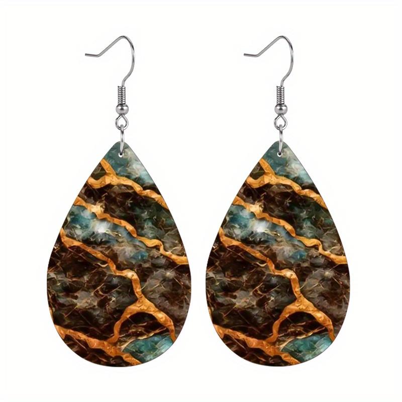 2 Pairs Vibrant Marbled Pattern PU Leather Earrings Fashion Earrings Holiday Gifts for Friends Party Fashion Accessories