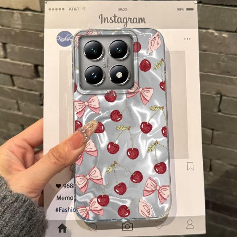 Cute Pink Cherry Bow Girls Women Phone Case For Xiaomi 14T 13T Pro 14Tpro 13Tpro 11 Lite 5G NE Shockproof Bumper Fundas Cover