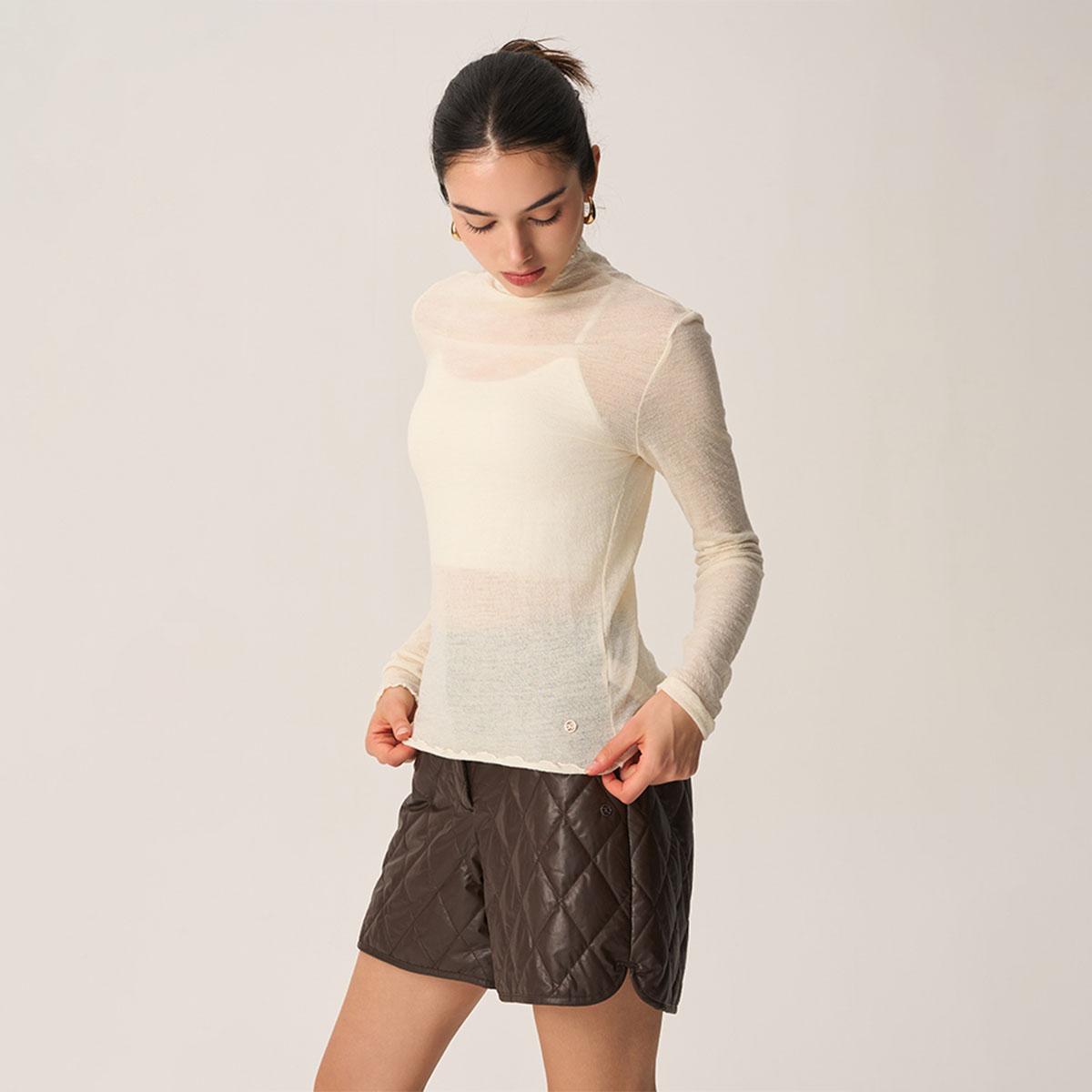 Witte Wool Jacquard Mock Neck Long Sleeve Tee Htwtl4L21T Grey/Xs
