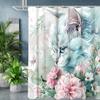 Cat and Floral Bathing Curtain  Bathroom Letters Shower Curtain Waterproof With 12 Hooks Fishes Home Deco