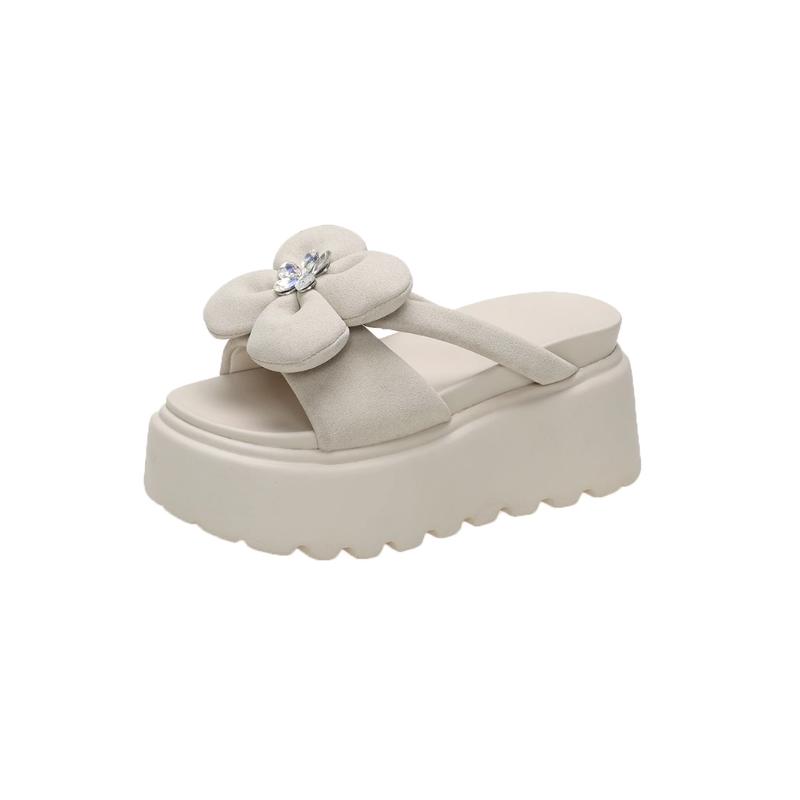 Fashion New Summer Leather Slippers Women's Outside Chunky Sandals 2025 Fashion 9CM Wedges Platform Shoes Woman Flats Beach Flip Flops