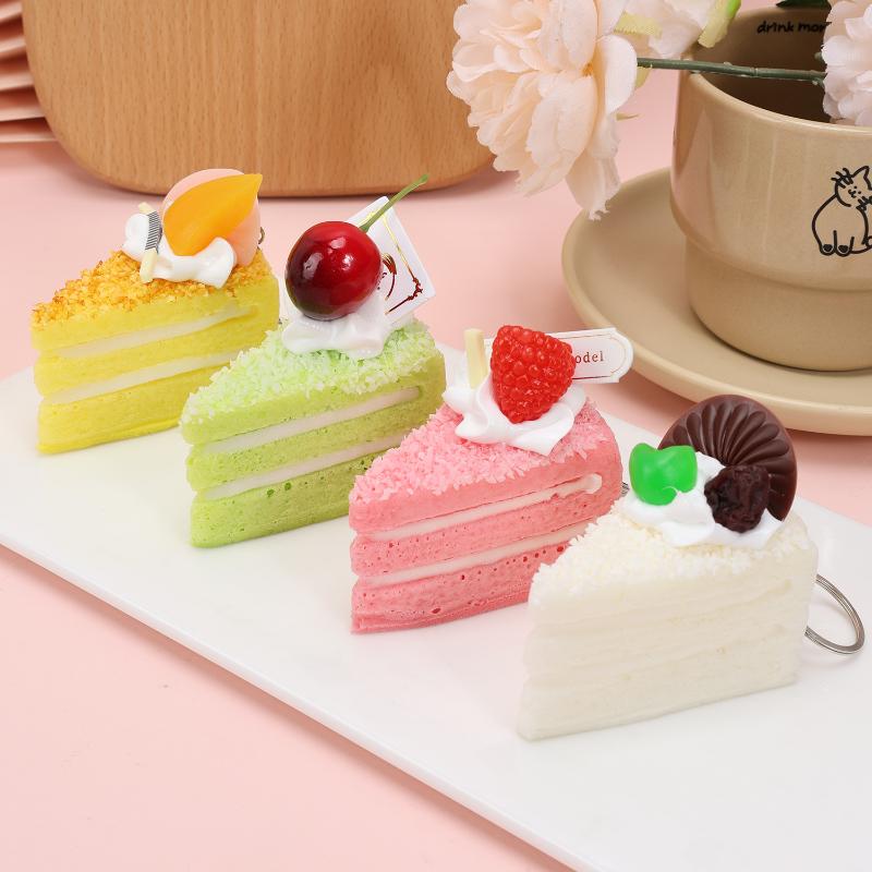 Realistic Triangle Cake Key Ring With Fruit Toppings Cute Food Shape Charm for School Bag Decor Student Birthday Gifts
