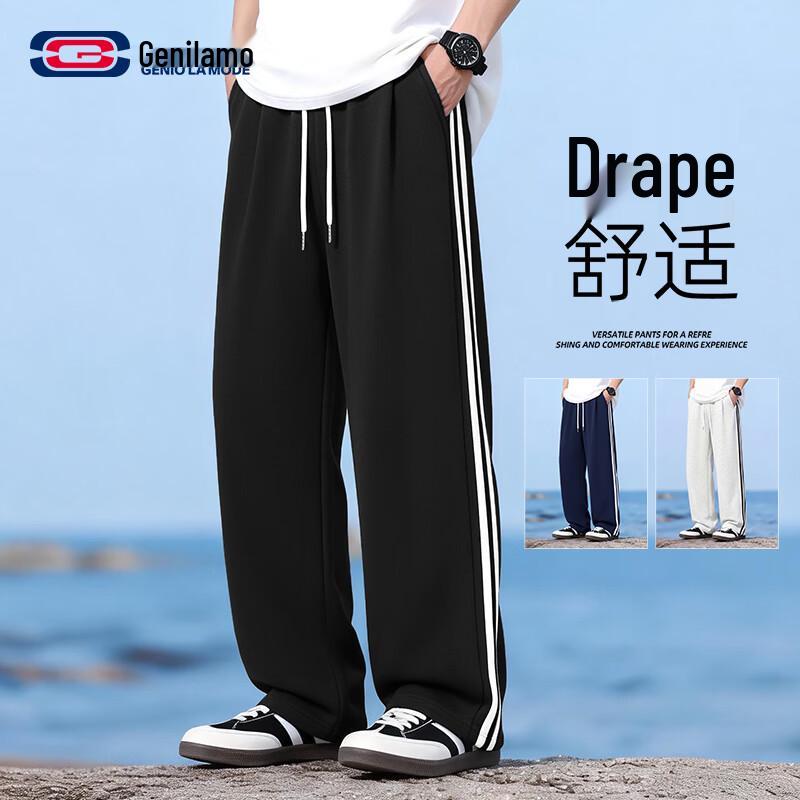 GENIOLAMODE Men s Striped Color-block Straight-Leg Casual Pants L